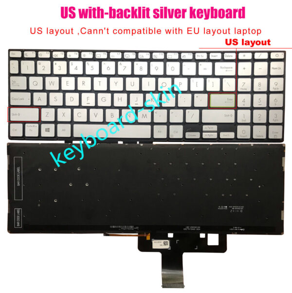 Bàn phím laptop Bàn phím laptop Asus Vivobook S533 S533E S533EA S533F S533FA, Vivobook X521 X521FA X521FL X521EA X521EQ X521UA X521IA X521JQ BẠC (CÓ ĐÈN)