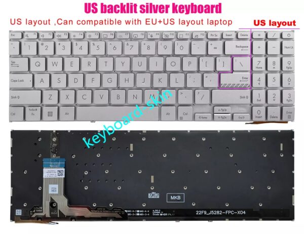 Bàn phím laptop Asus VivoBook X1504, K3605, K3504, M3504, S3504, M3605, M3503, E1504 – Màu bạc, có LED, bảo hành 6 tháng
